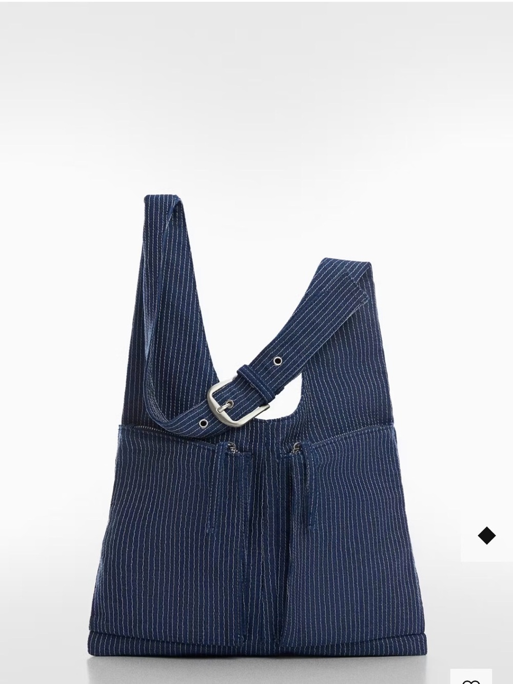 Mango Navy Pinstripe Canvas Shoulder Bag